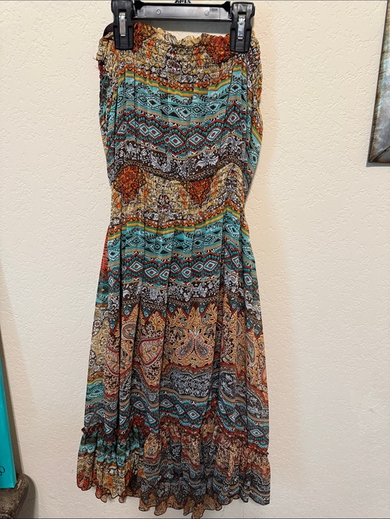 Body Central Dresses & Skirts - Body Central Multicolor Boho Strapless Maxi Dress - Teal, Rust, Cream, Brown
